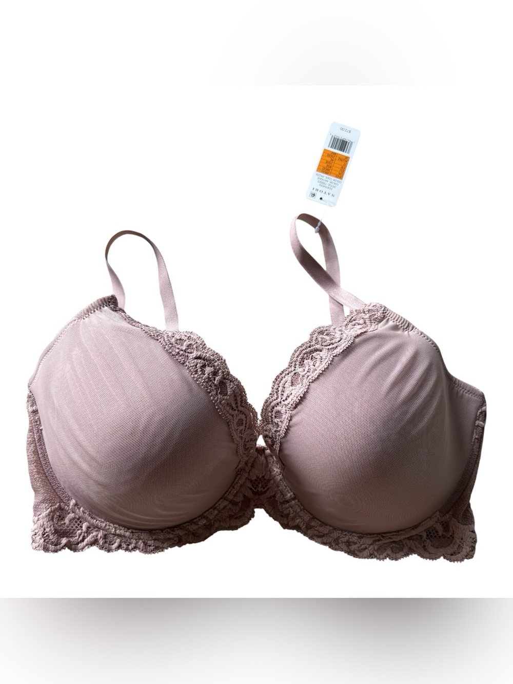 NATORI 730023 Feathers Contour Plunge Bra Size 38DD Lace Antique Rose Pink NEW